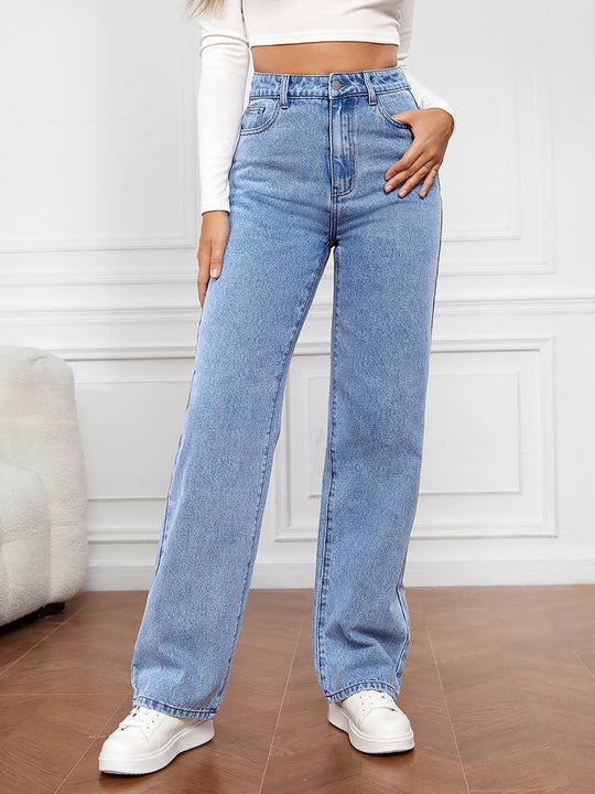Damen Hoch geschnittene weite Jeans im Vintage-Stil Heidi-Mode