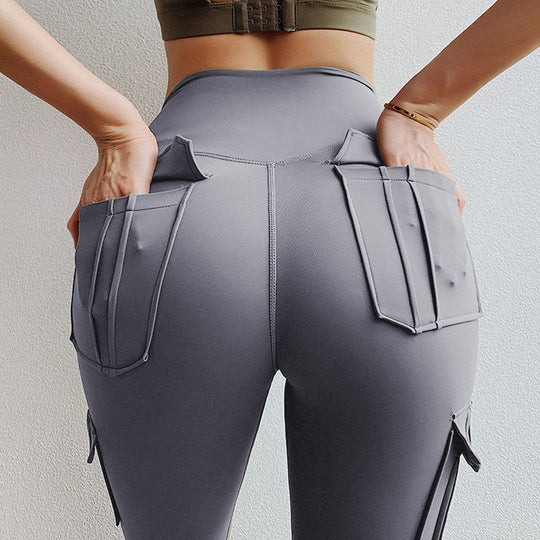 Damen Sportliche Cargo-Leggings mit hohem Taillenbund und praktischen Taschen Heidi-Mode