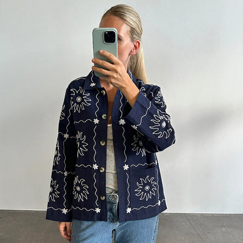 Damen Bomberjacke mit floralem Print und Knopfverschluss Heidi-Mode