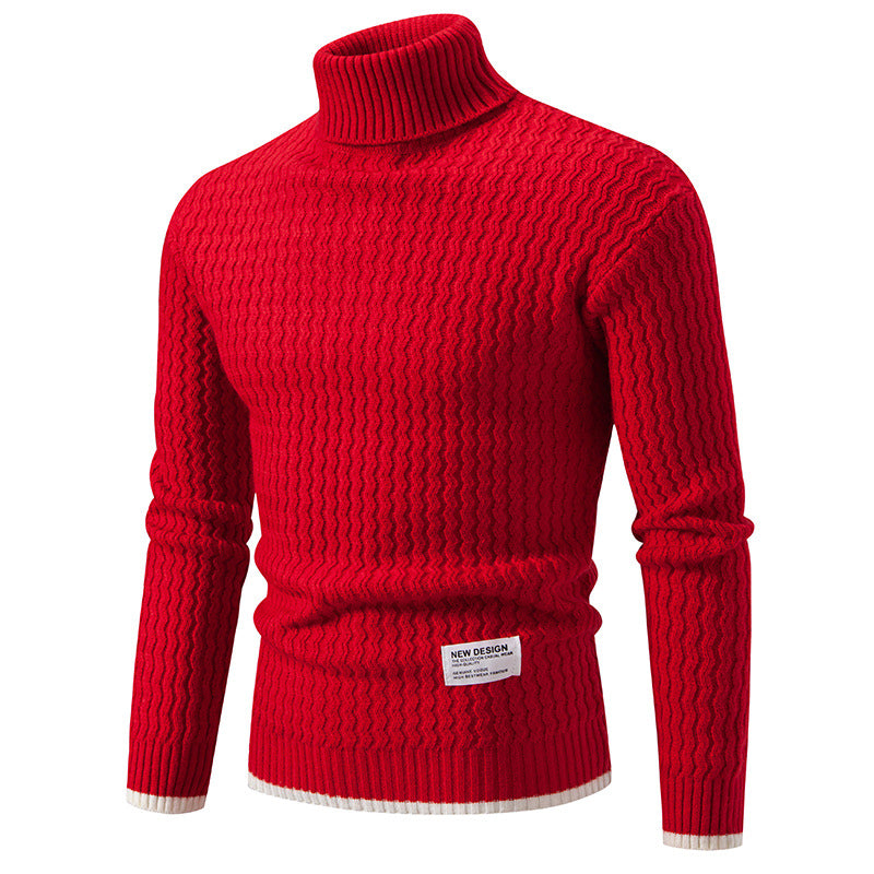 Herren Strickpullover mit hochabschließendem Kragen und strukturiertem Muster Heidi-Mode