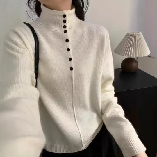 Damen Hochgeschlossener Strickpullover mit Knopfdetails Heidi-Mode