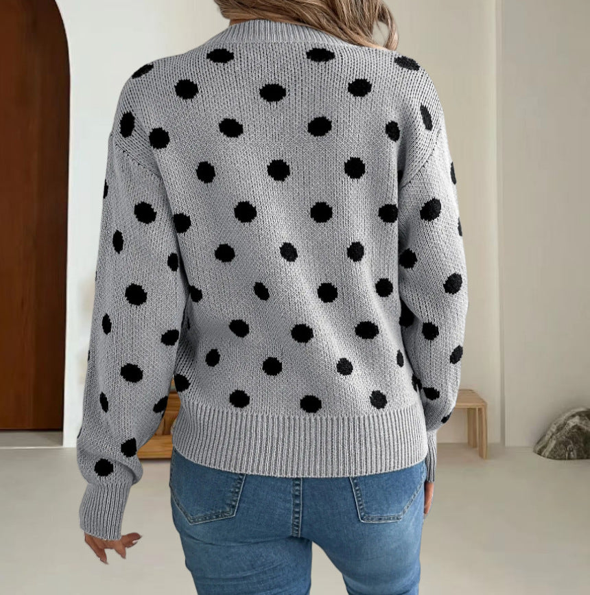 Damen Grobstrickpullover mit gepunktetem Muster und lässigem Schnitt Heidi-Mode