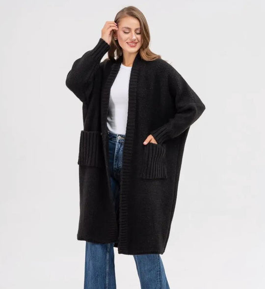 Damen Gemütlicher Strickmantel mit großen Taschen und oversized Schnitt Heidi-Mode