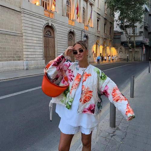 Damen Steppjacke mit floralen Mustern und elastischem Bund Heidi-Mode