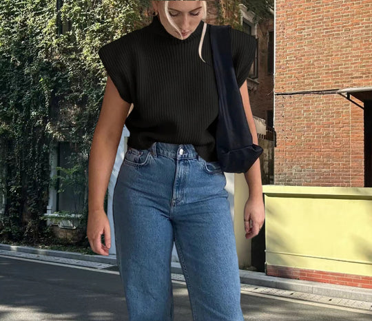 Damen Stricktop mit Stehkragen und Puffärmeln Heidi-Mode