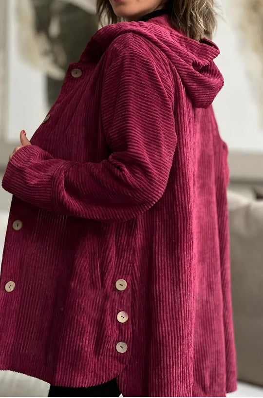 Damen Lässige cordjacke mit Kapuze und großen Knöpfen Heidi-Mode