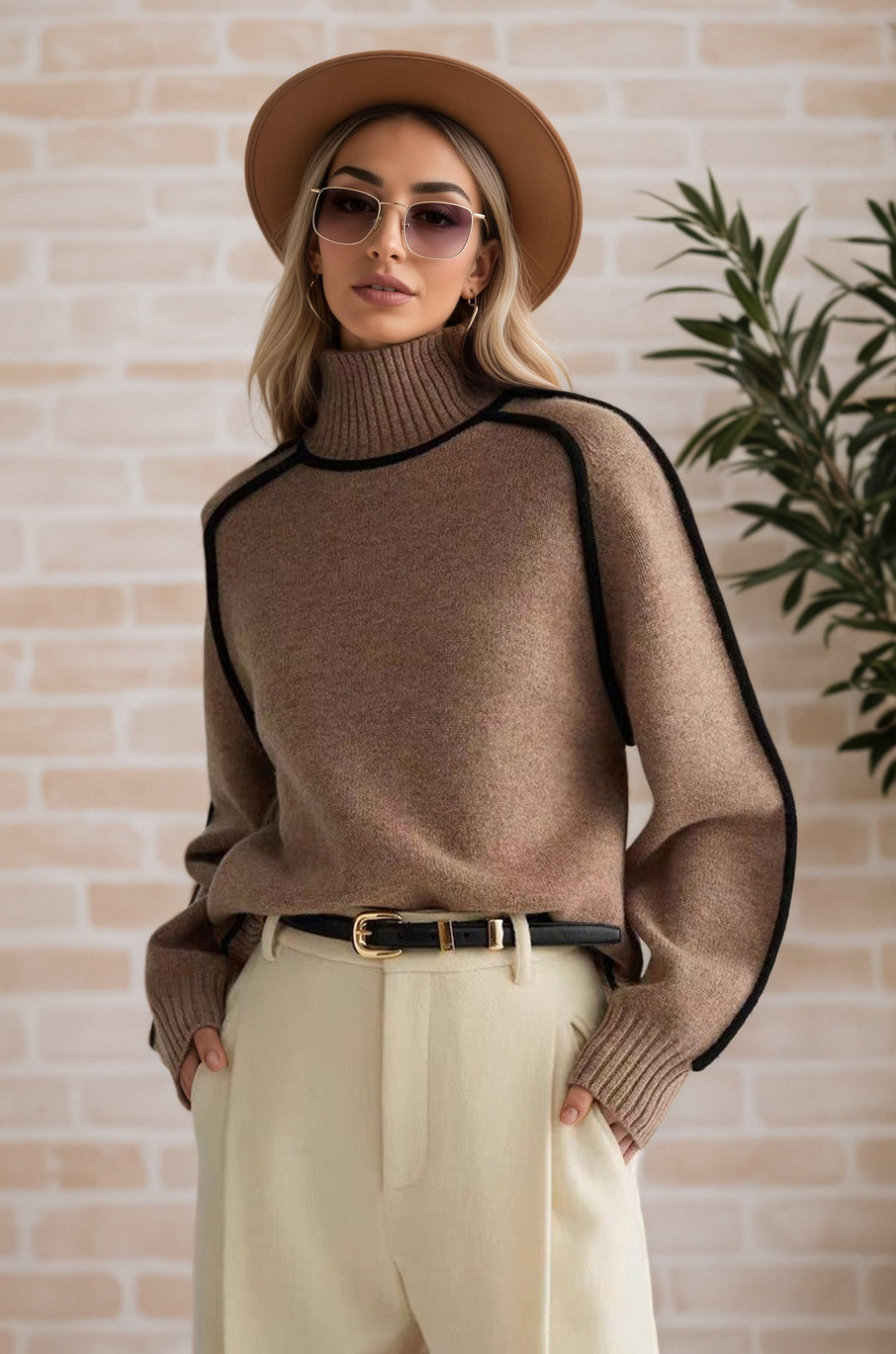 Damen Pullover mit hohem Kragen und Volumenärmeln Heidi-Mode