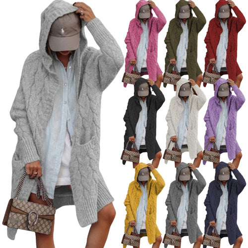 Damen Strickmantel mit Kunststrickmuster und tiefem V-Ausschnitt Heidi-Mode