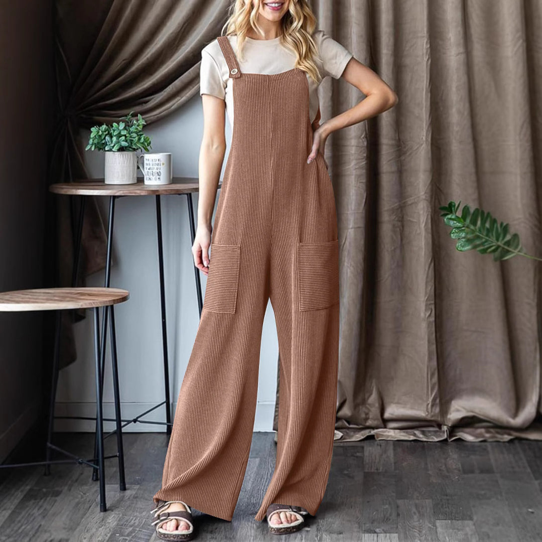 Damen lässiger Cord-Overall mit praktischen Taschen und breiten Beinen Heidi-Mode