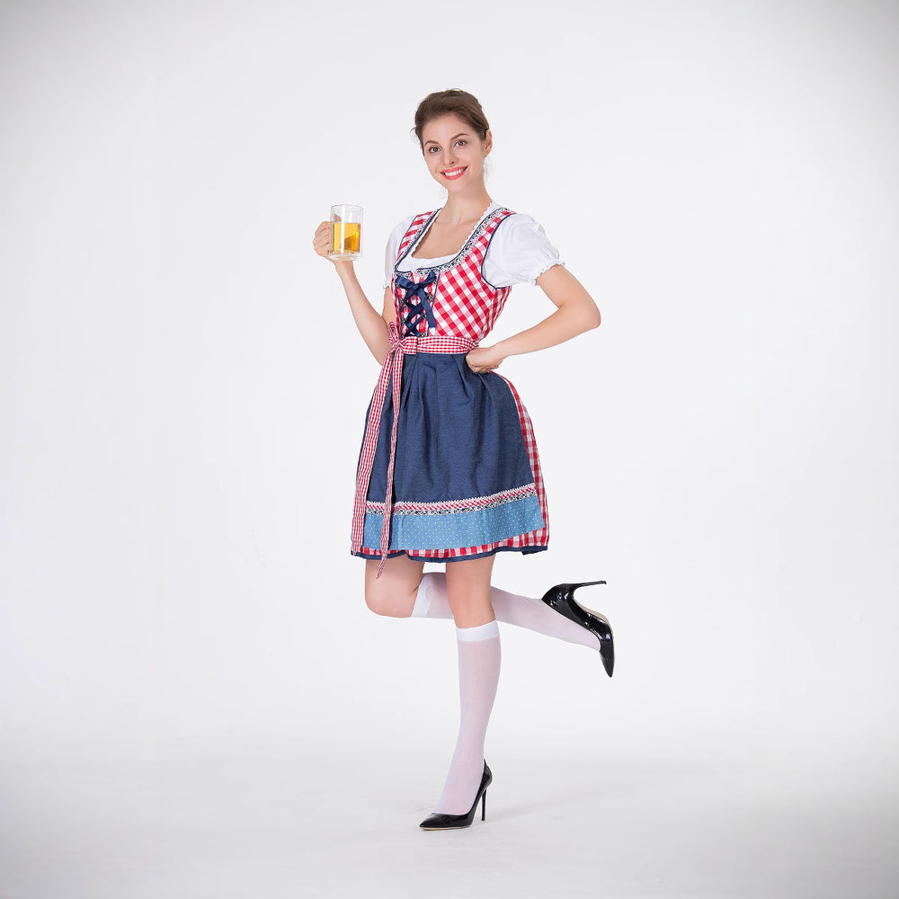 Damen Trachtenkleid mit traditionellem Karomuster und schwingendem Unterrock Heidi