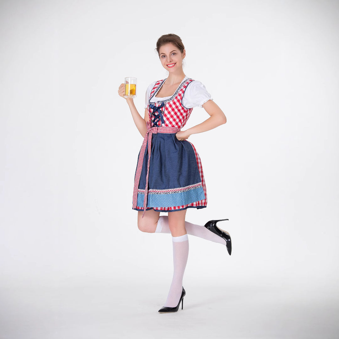 Damen Trachtenkleid mit traditionellem Karomuster und schwingendem Unterrock Heidi