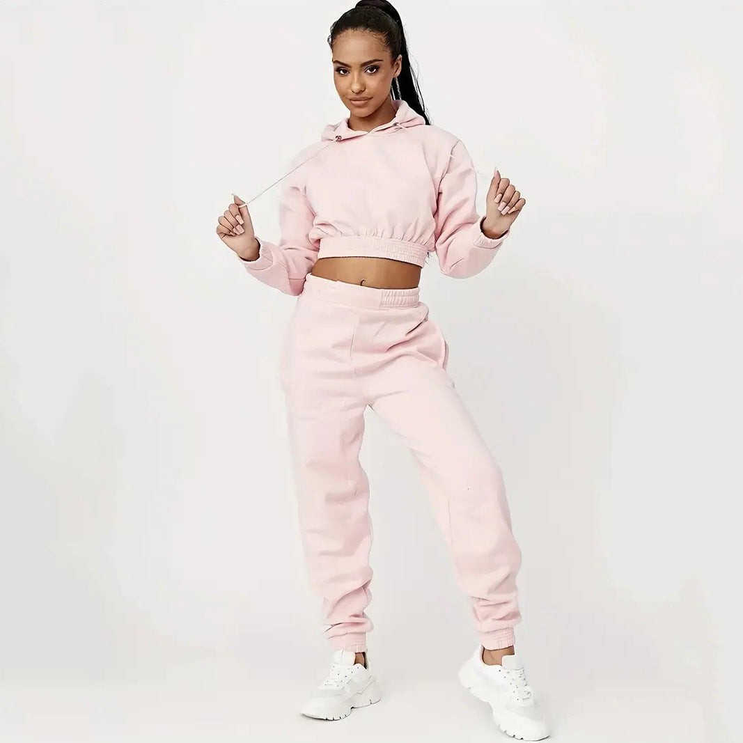 Damen Sportliches Cropped Hoodie und lässige Jogginghose Set Heidi-Mode