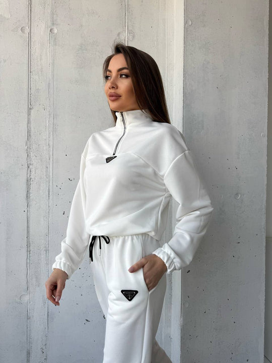 Damen modischer Jogginganzug mit hochgeschlossenem Kragen und Kordelzug Heidi-Mode