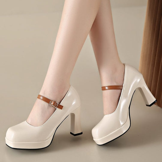 Damen Plateau-Pumps mit elegantem Riemchen und komfortablem Blockabsatz Heidi-Mode