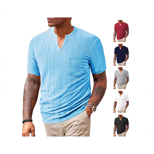 Herren Kurzarm T-Shirt mit V-Ausschnitt und Brusttasche Heidi-Mode