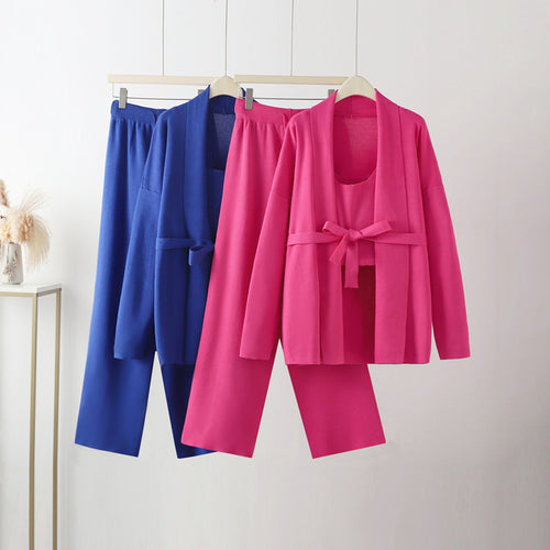 Damen gemütliches Freizeit-Loungewear-Set mit Bindegürtel und weitgeschnittenen Hosen Heidi-Mode