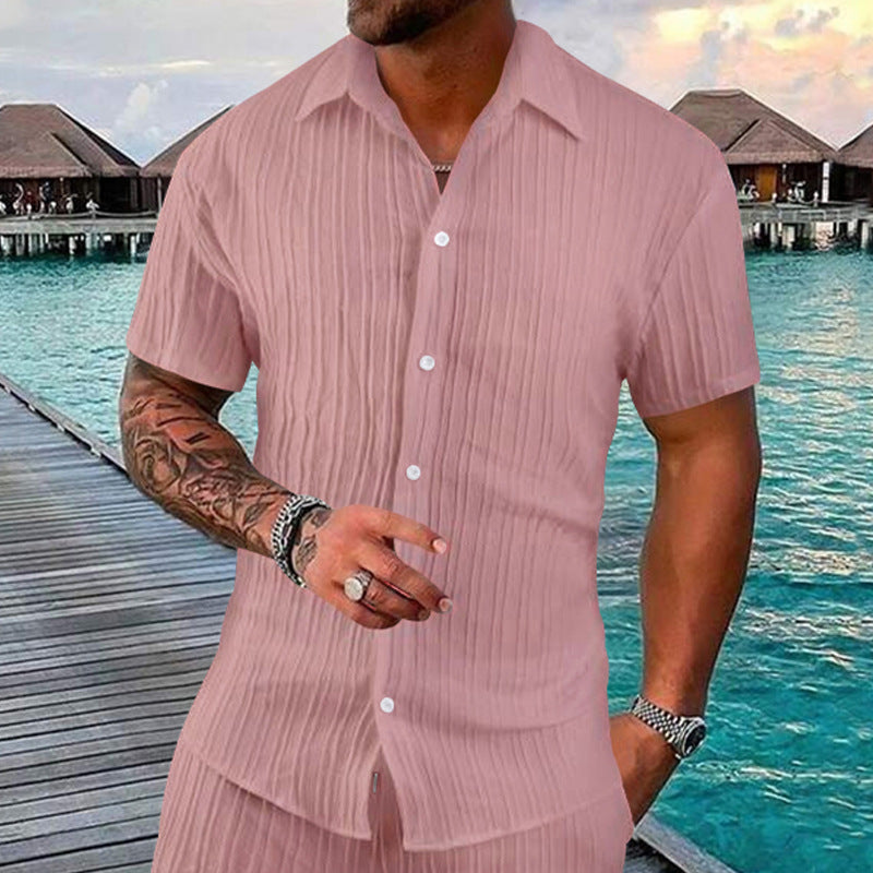 Herren Kurzarm-Hemd mit strukturiertem Design und modernen Knopfdetails Heidi-Mode