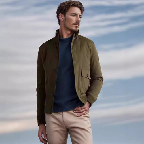 Herren funktionale Utility-Jacke mit hohem Kragen und aufgesetzten Taschen Heidi-Mode