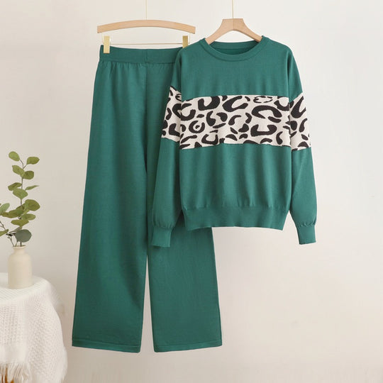 Damen modisches Freizeit-Loungewear-Set mit angesagtem Leopardenmuster Heidi-Mode