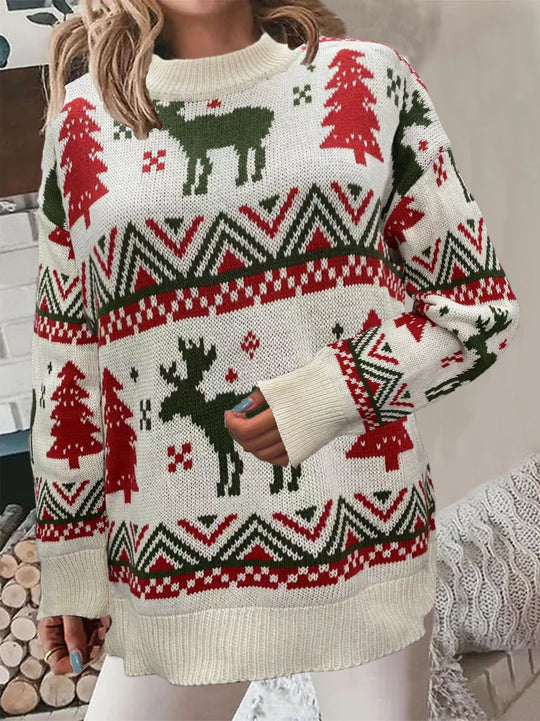 Damen Gemütlicher Weihnachts-Pullover mit festlichem Motiv und hoher Passform Heidi-Mode