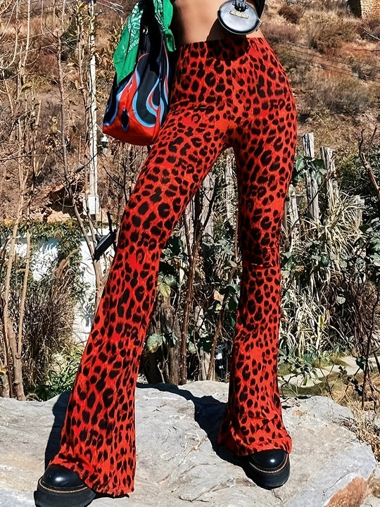 Damen Flared Leggings mit trendigem Leopardenmuster Heidi-Mode