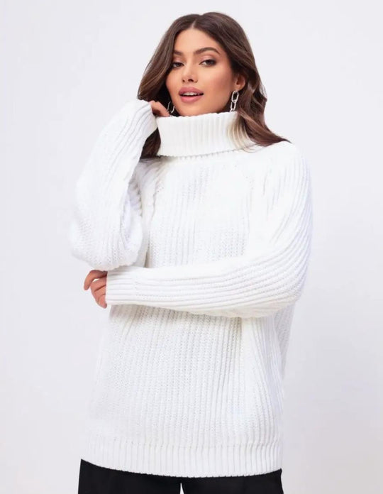 Damen Strickpullover mit hohem Kragen und Wabenstruktur Heidi-Mode