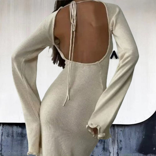 Damen Elegantes Maxikleid mit raffiniertem Rippdesign und fransigen Ärmeln Heidi-Mode
