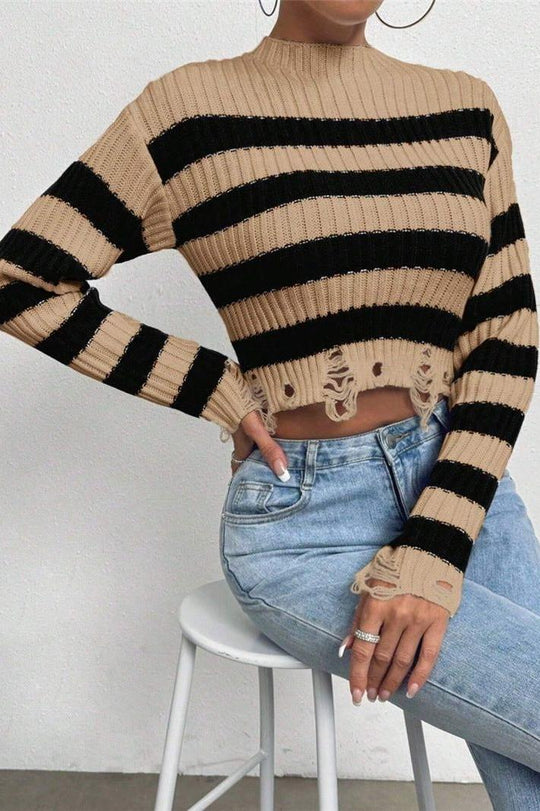 Heidi-Mode | Rundhals Kurz Gestreifter Pullover