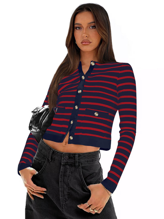Damen gestreifte Kurzjacke Heidi-Mode