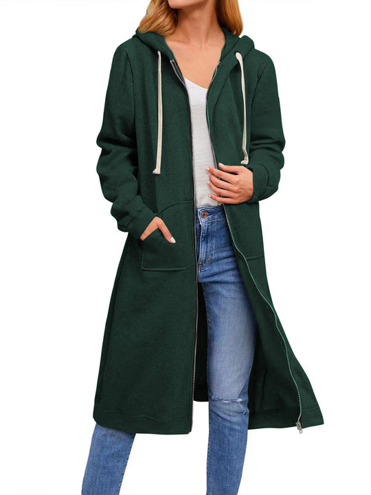 Damen Long Hoodie-Jacke aus bequemen Sweatmaterial mit Taschen Heidi-Mode