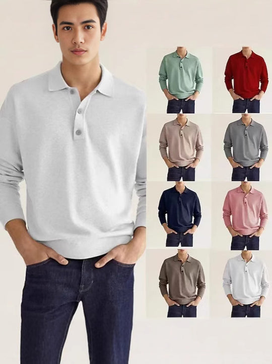 Herren hochwertiges Sweatshirt mit modernem Polo-Kragen und eleganten Knopfdetails Heidi-Mode