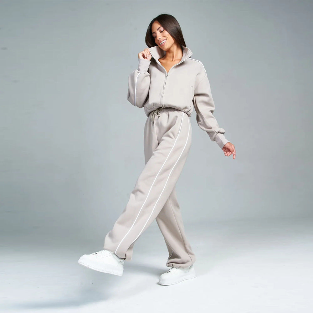 Damen Sportlicher Zweiteiliger Jogginganzug mit hohem Kragen und elastischen Bündchen Heidi-Mode