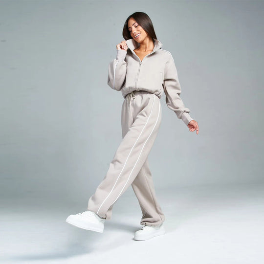 Damen Sportlicher Zweiteiliger Jogginganzug mit hohem Kragen und elastischen Bündchen Heidi-Mode
