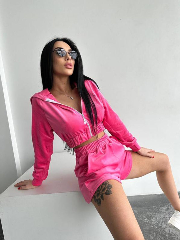 Damen Sportliches Freizeit-Loungewear-Set mit Kurzjacke und Shorts Heidi-Mode