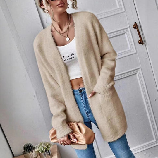 Damen Flauschiger Offener Cardigan aus weichem Material Heidi-Mode