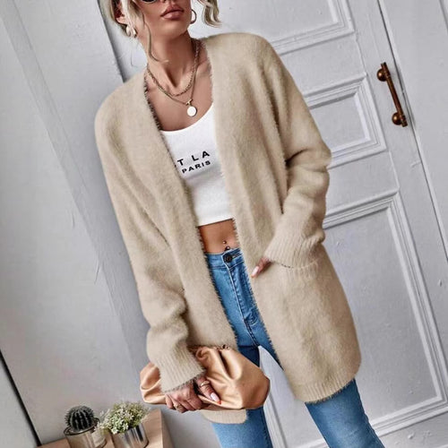Damen Flauschiger Offener Cardigan aus weichem Material Heidi-Mode