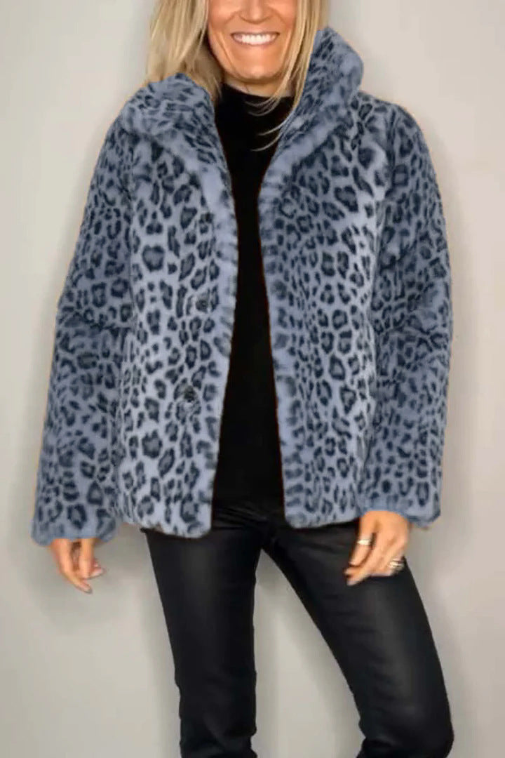Damen kuschelige Leopardenfell Jacke Heidi-Mode