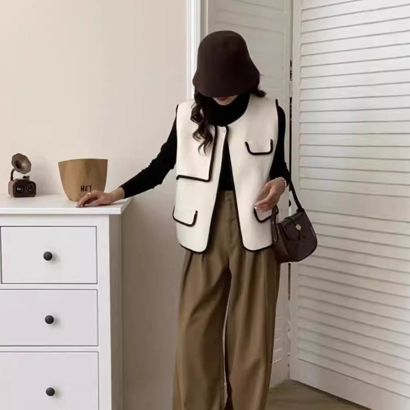 Damen Stilvolle Weste mit kontrastierenden Taschen und Knopfdetails Heidi-Mode