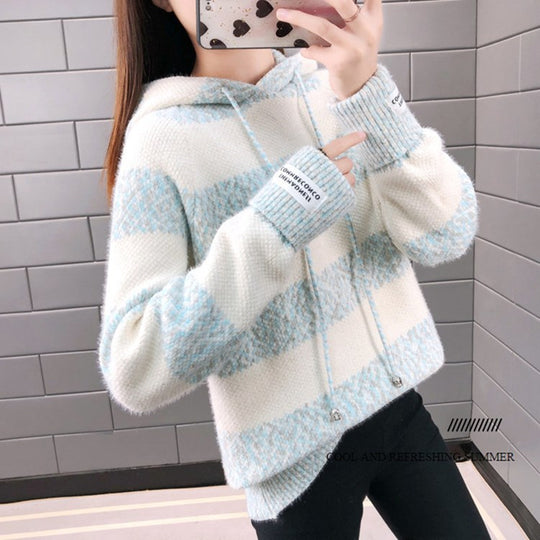 Damen Freizeit Hoodie mit strukturiertem Streifenmuster und Kordelzug Heidi-Mode