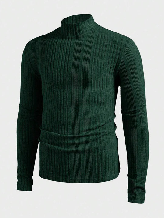 Herren Strickpullover mit hohem Kragen und Rippstruktur Heidi-Mode