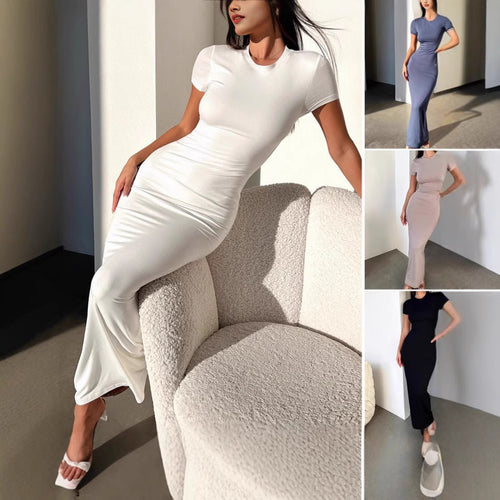 Damen Figurbetontes Maxikleid mit kurzen Ärmeln Heidi-Mode