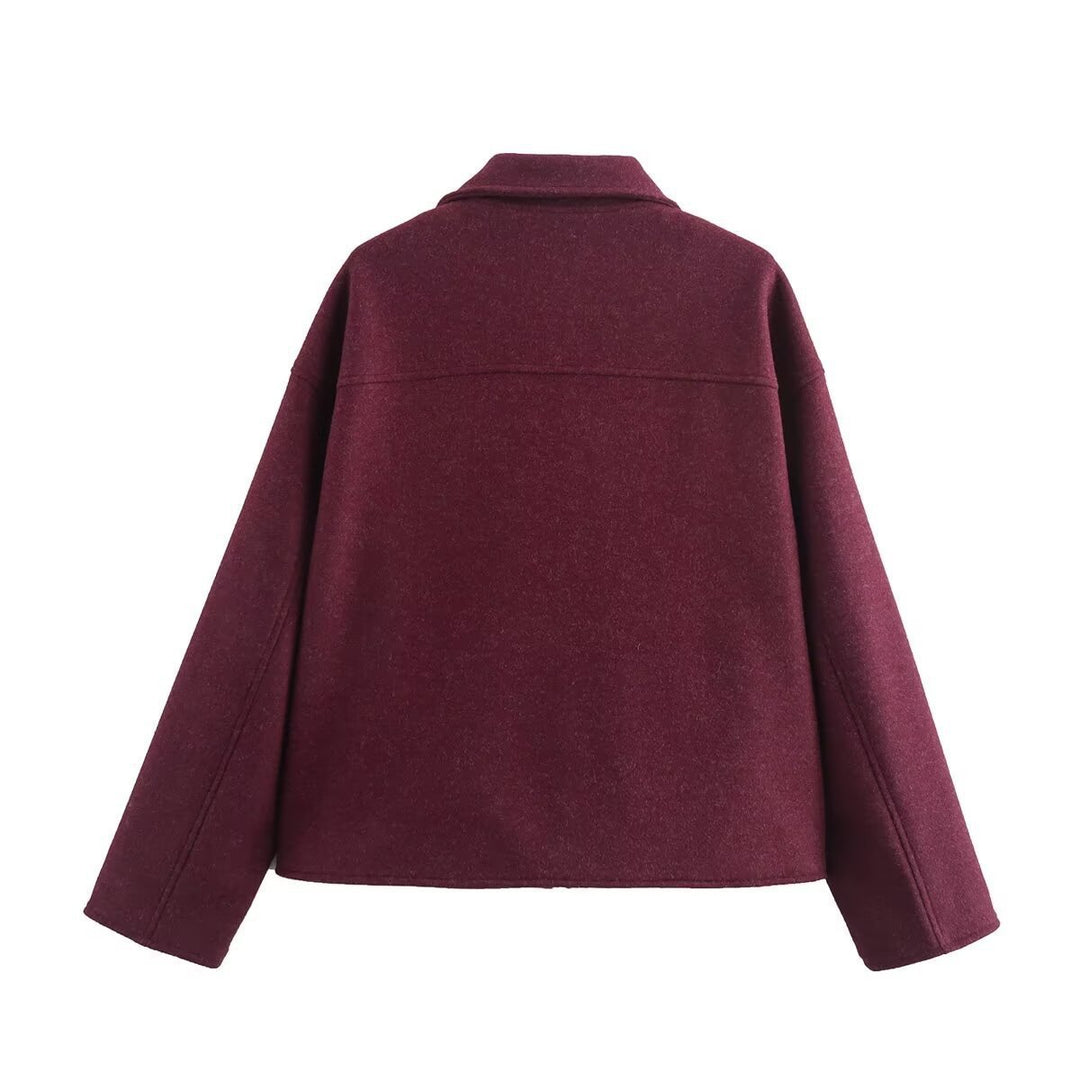 Damen lässige Wolljacke mit praktischen Brusttaschen und hochwertigem Reißverschluss Heidi-Mode