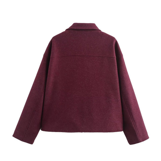 Damen lässige Wolljacke mit praktischen Brusttaschen und hochwertigem Reißverschluss Heidi-Mode