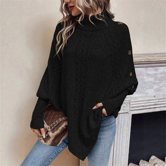 Damen Oversized Pullover mit hohem Kragen und dekorativem Zopfdesign Heidi-Mode