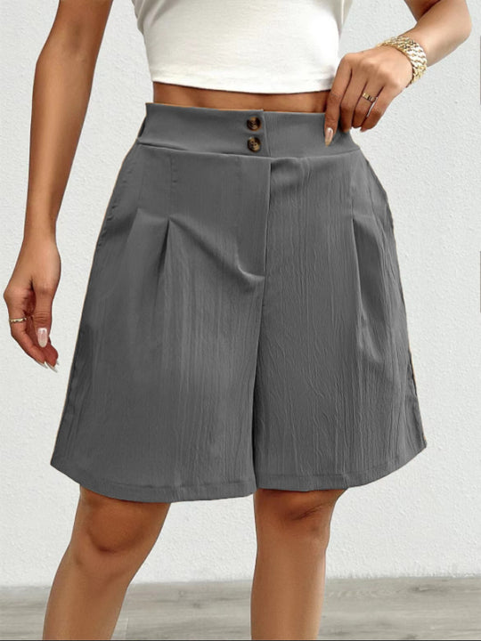 Damen Elegante Shorts mit Knopfverschluss und faltigem Design Heidi-Mode
