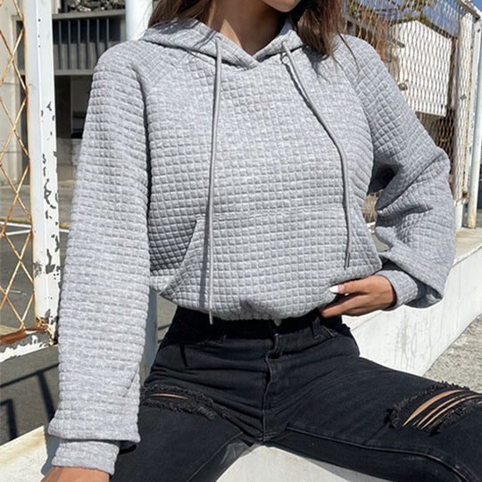 Damen modischer cropped Hoodie mit strukturierter Oberfläche Heidi-Mode