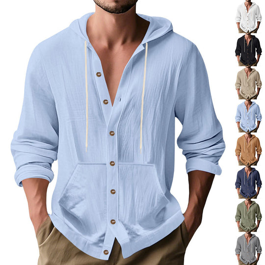 Herren Kapuzenshirt mit Knopfleiste und praktischen Taschen Heidi-Mode