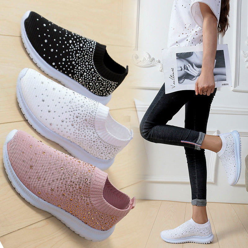 Damen Sportliche Slip-On Sneakers mit funkelndem Strassdesign Heidi-Mode