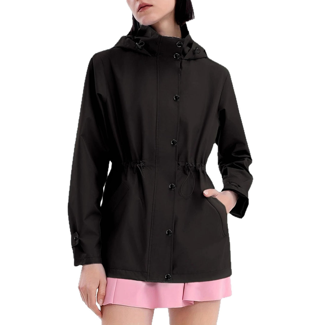 Damen funktionale Übergangsjacke mit verstellbarem Bund und Kapuze Heidi-Mode