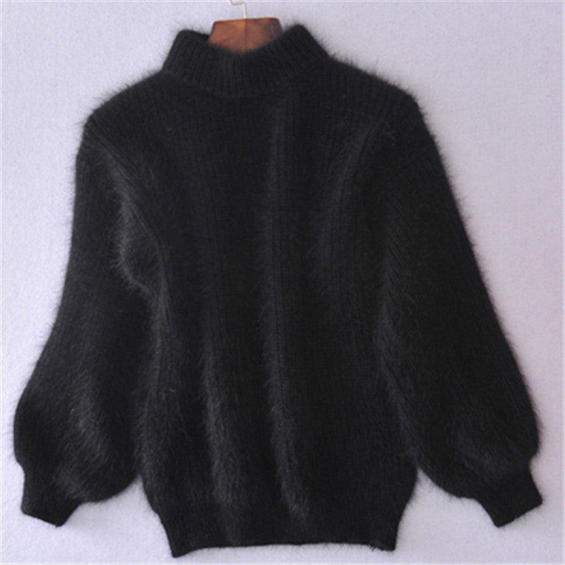Damen Flauscher Rollkragenpullover mit Puffärmeln und strukturiertem Design Heidi-Mode